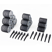 Набор бигуди на липучке 36,48 и 61мм в сумке-косметичке в комплекте с зажимами(18 бигуди+12 зажимов)