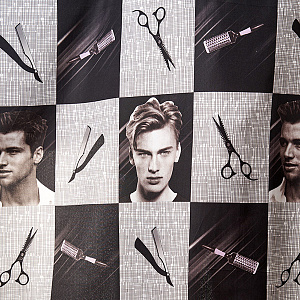 Накидка парикмахерская 140х160см "фотографии, ножницы, бритвы - 2